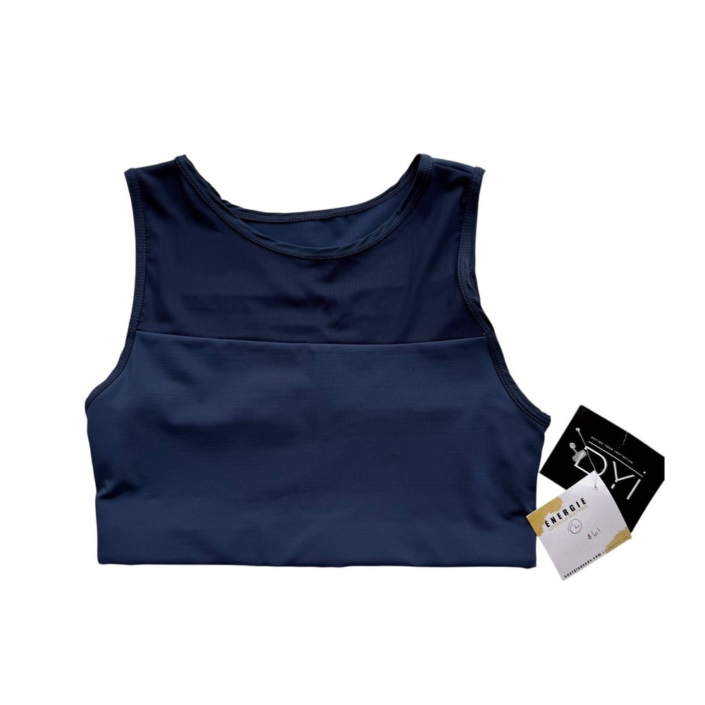 NWT DYI Define Your Inspiration Navy Blue Mesh Panel Athletic Crop Top Size L